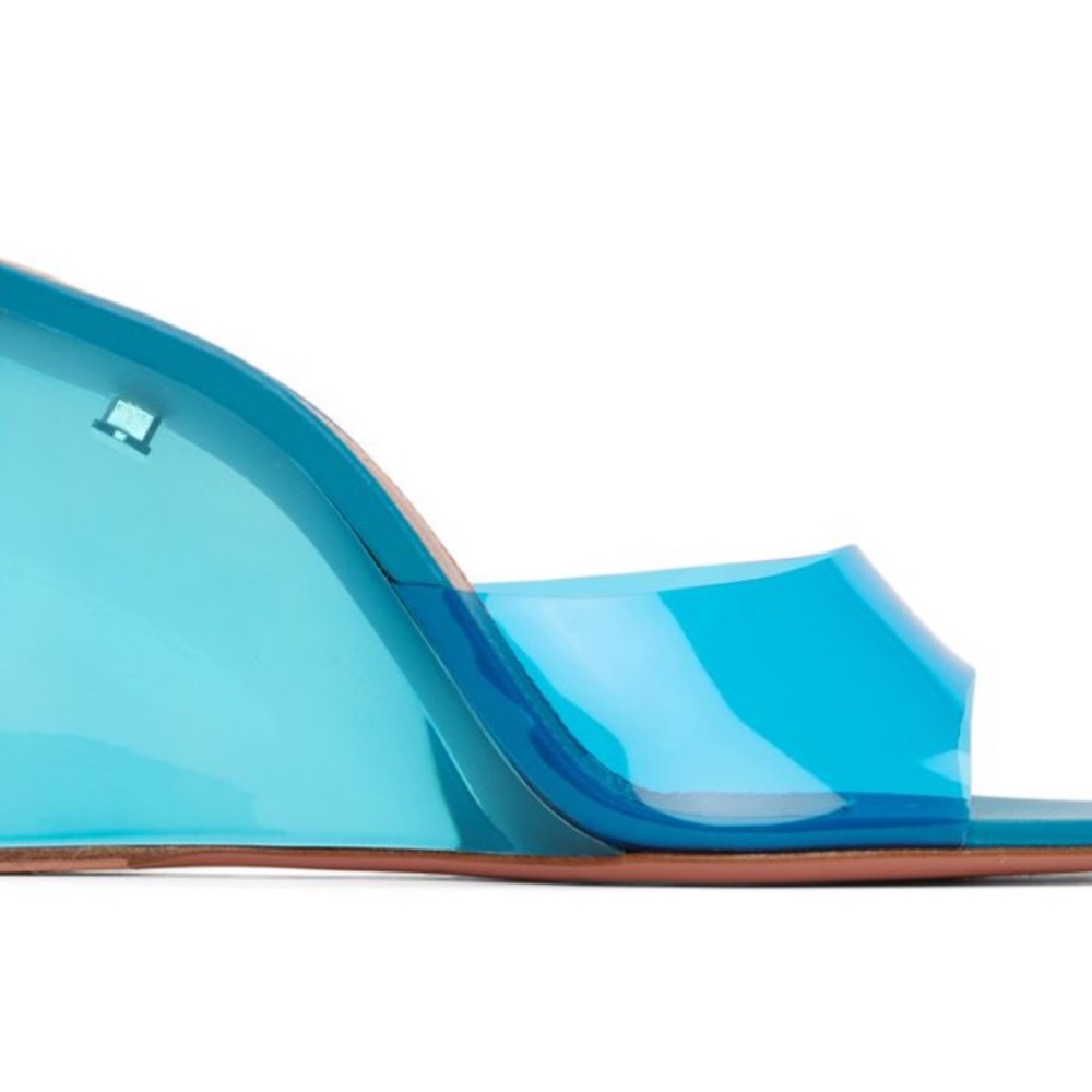 Amina Muaddi Blue Lupita Glass Wedge Heeled Sandals